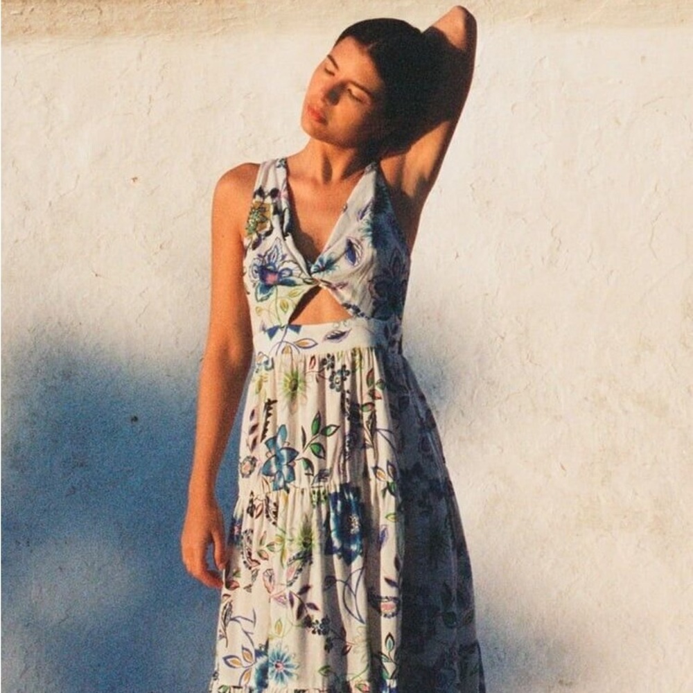 Zara white and blue floral maxi dress